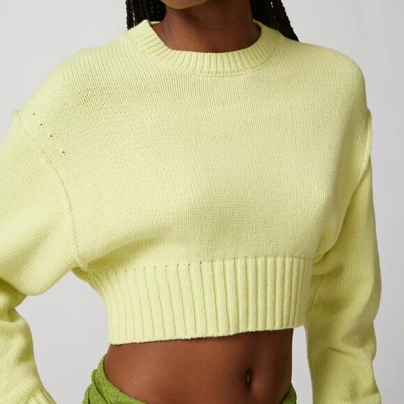 NWT Urban Outfitters Aiden Chunky Knit Cropped Yellow Sweater - Picture 4 of 5